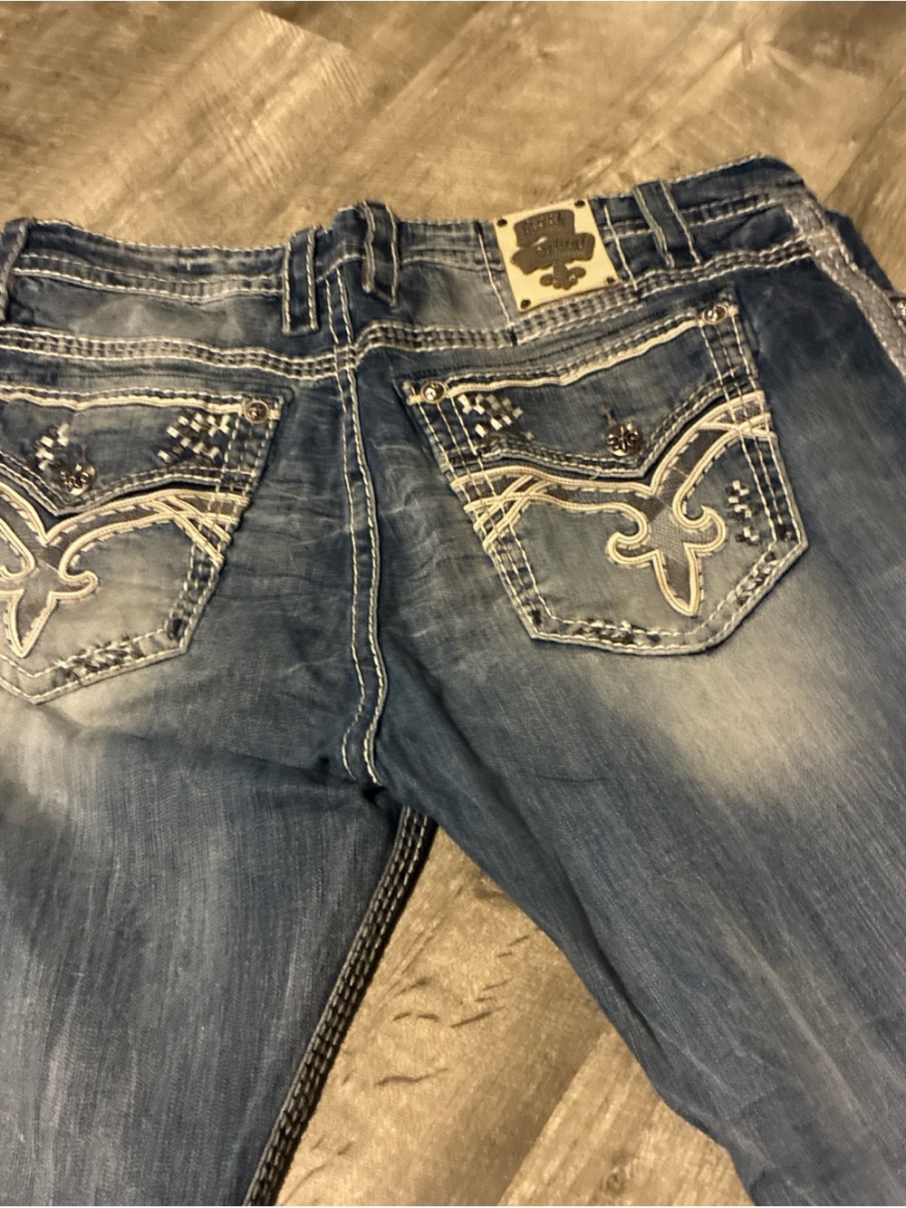Vintage Rock Revival Jeans Men’s Blue Cotton Straight Distressed Flap SZ 42 - Picture 12 of 16